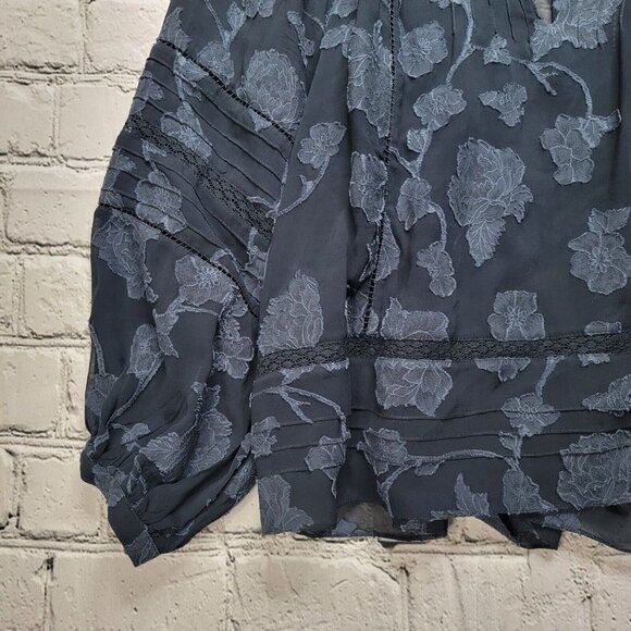 Joie Chaylse Floral Embroidery Lace Trim Blouse In Deep Sea Size XS - Picture 6 of 14